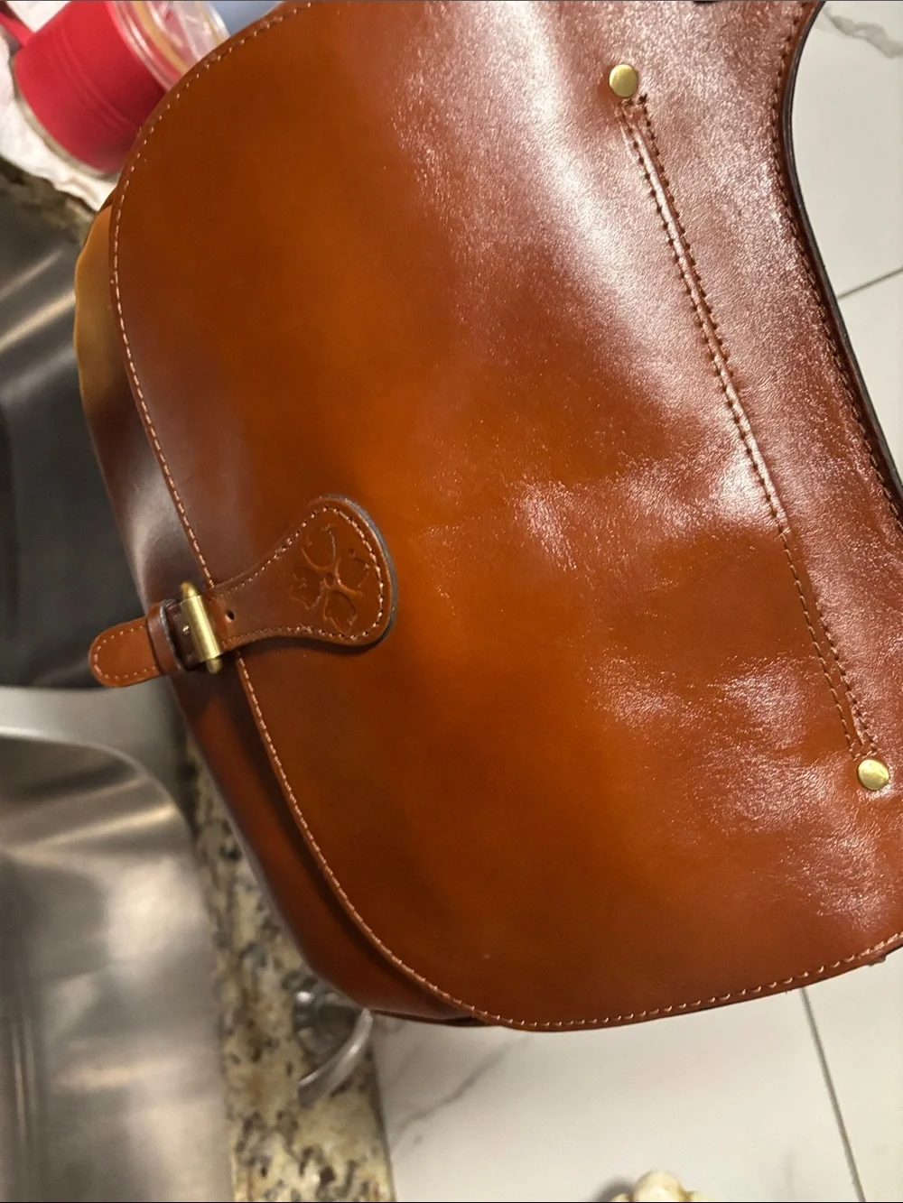 Patricia Nash Cog Brown Leather shoulder /crossbody Suede Interior bag- unisex
